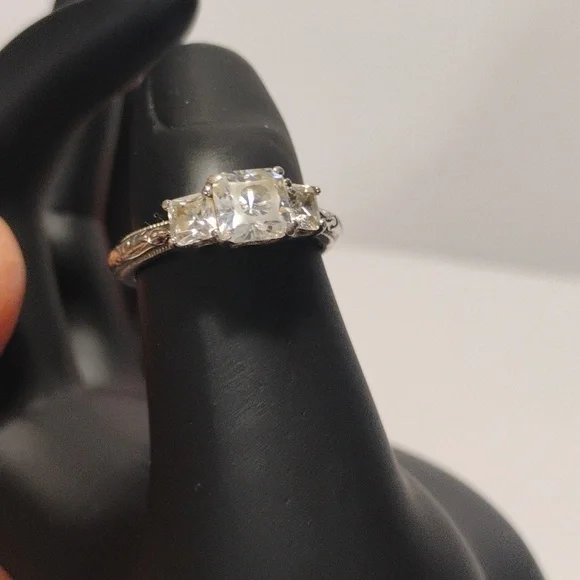 Tacori Set Of  Sterling 925 Silver Trio Princess CZ Ring And Matching Band Sz 7 - Picture 5 of 16